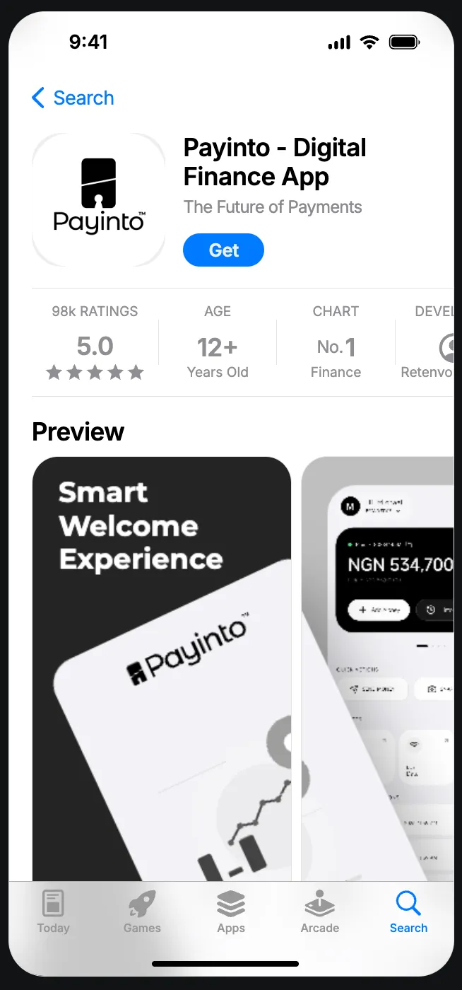 Payinto App Store preview